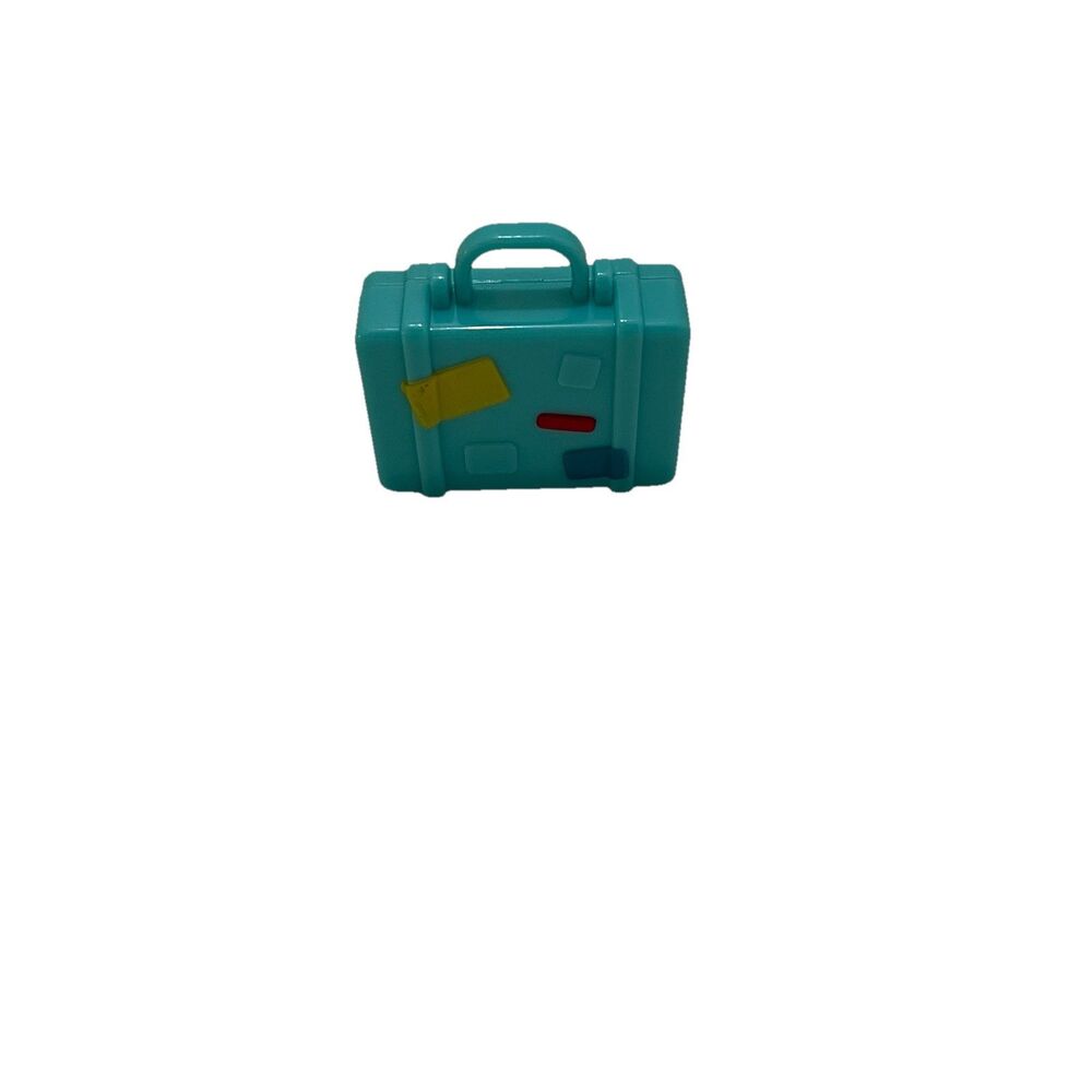 Miniature Doll Teal Blue Multicolor Squares Heart Open Travel Bag Suitcase